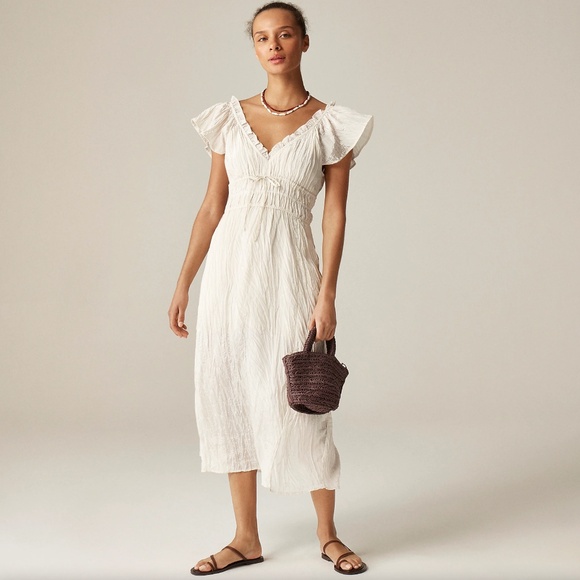 779. J. CREW Palermo dress in viscose-blend crinkle Natural Cream $158 NWT Small - Picture 1 of 7